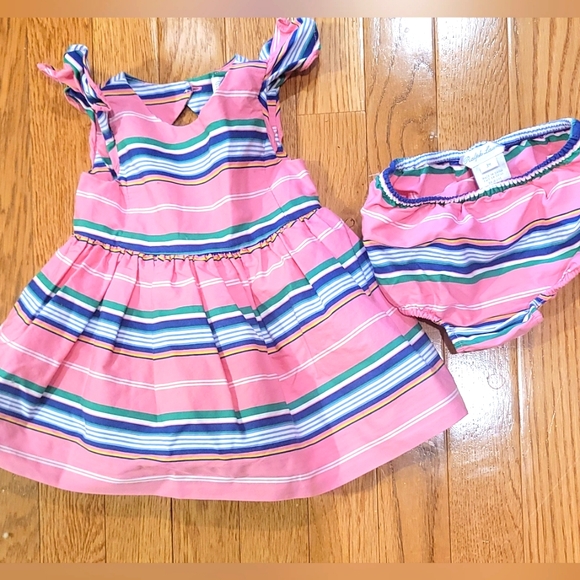 Ralph Lauren Baby‎ Girls Lined Dress SIZE 3 Months Pink Striped With Open Back - Picture 1 of 6